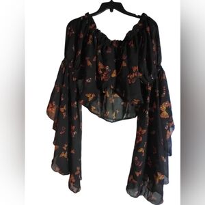 Live 4 Truth Black Butterfly Shear Print Women's Top Cropped Size S/m Flowy